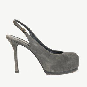 Yves Saint Laurent Tribtoo Grey Suede Platform Slingback Pumps